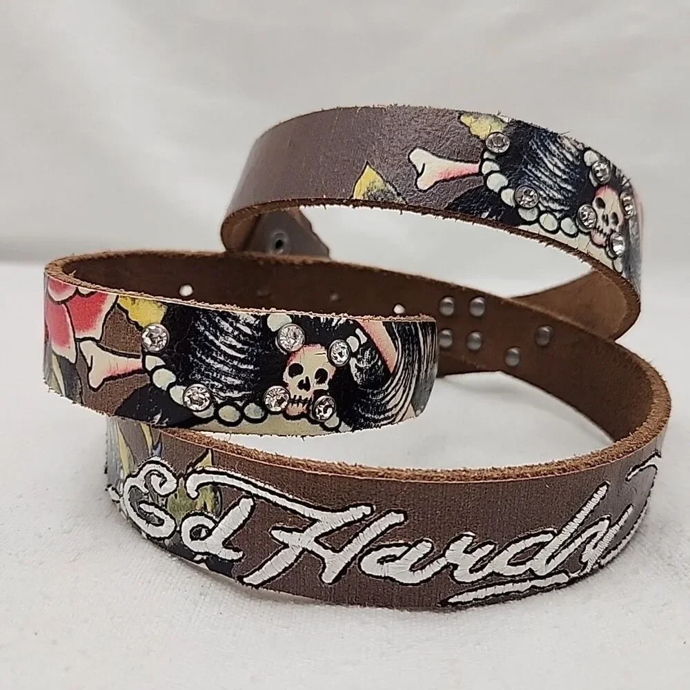 Belt Womens Ed Hardy Geisha Stones Leather M 42.5